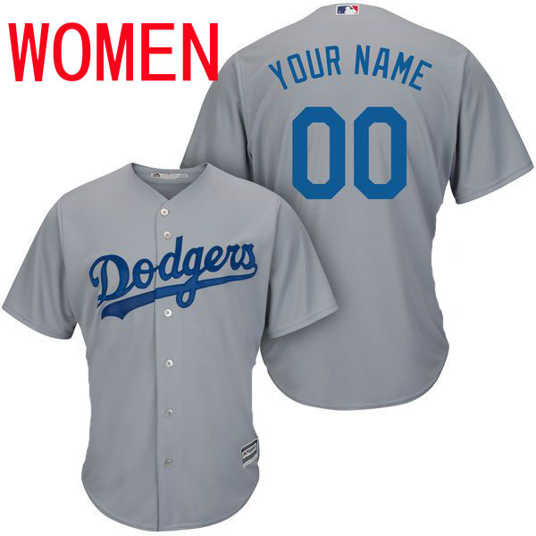 Women Los Angeles Dodgers Majestic Gray Road Alternate Cool Base Custom MLB Jersey->women nfl jersey->Women Jersey